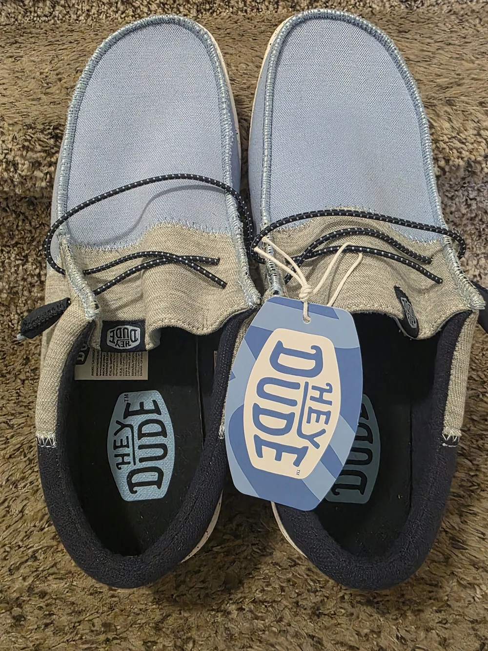 Hey Dude Light Blue Canvas Slip-On Loafers with Gray Trim